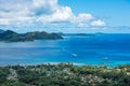 Panorama of La Digue island, Nid dÃ¢â¬â¢Aigle viewpoint, Seychelles Royalty Free Stock Photo